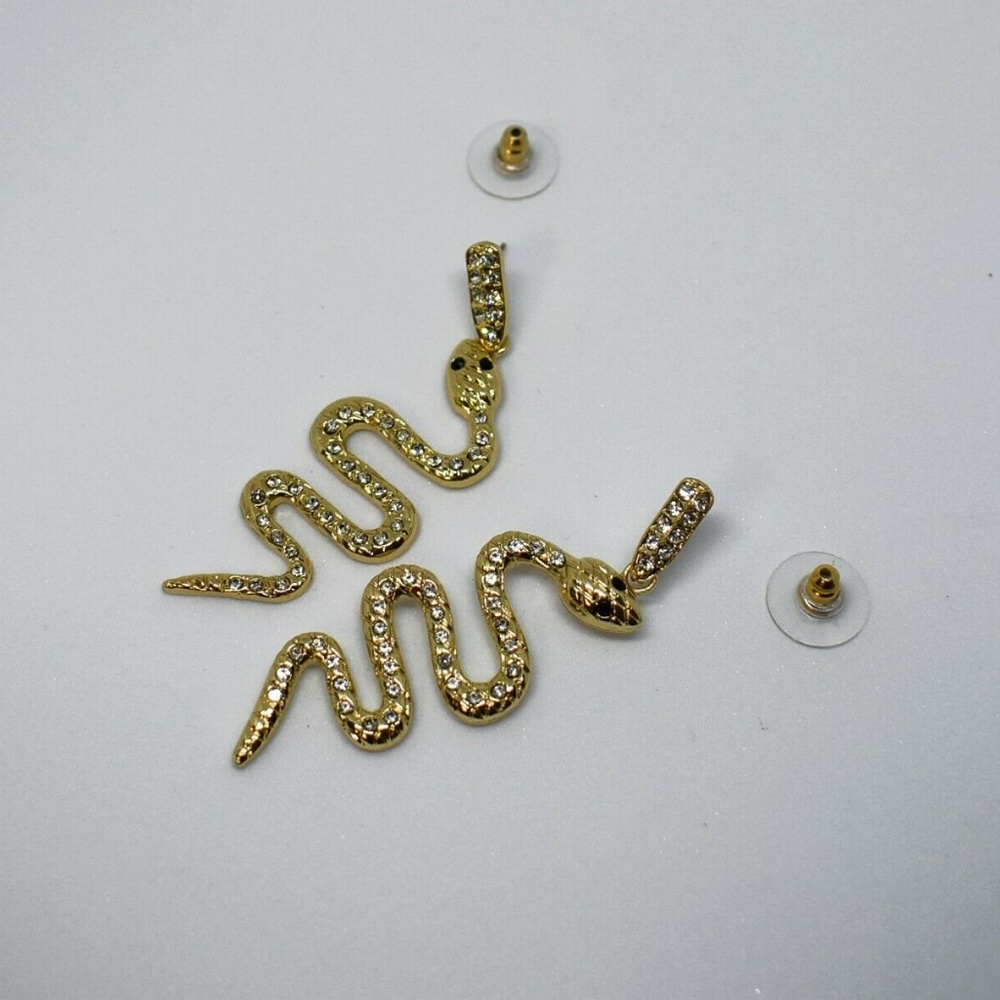 Gold Rhinestone Snake Earrings - Picture 5 of 5